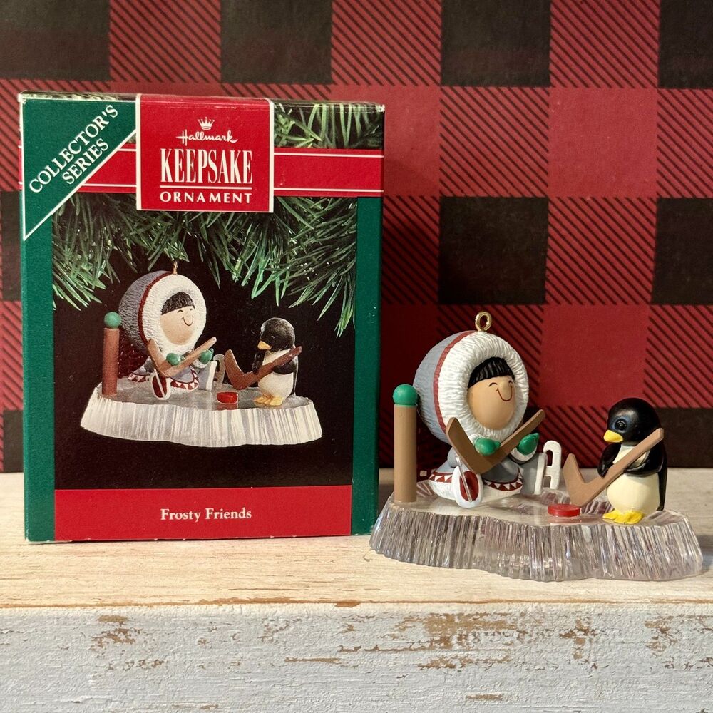 1991 Hallmark Frosty Friends #12 Christmas Keepsake Ornament | Eskimo Ice Hockey